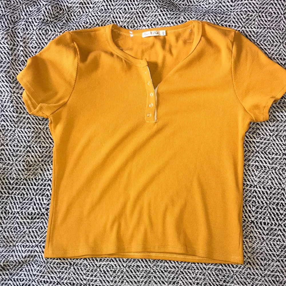 Yellow button up t shirt